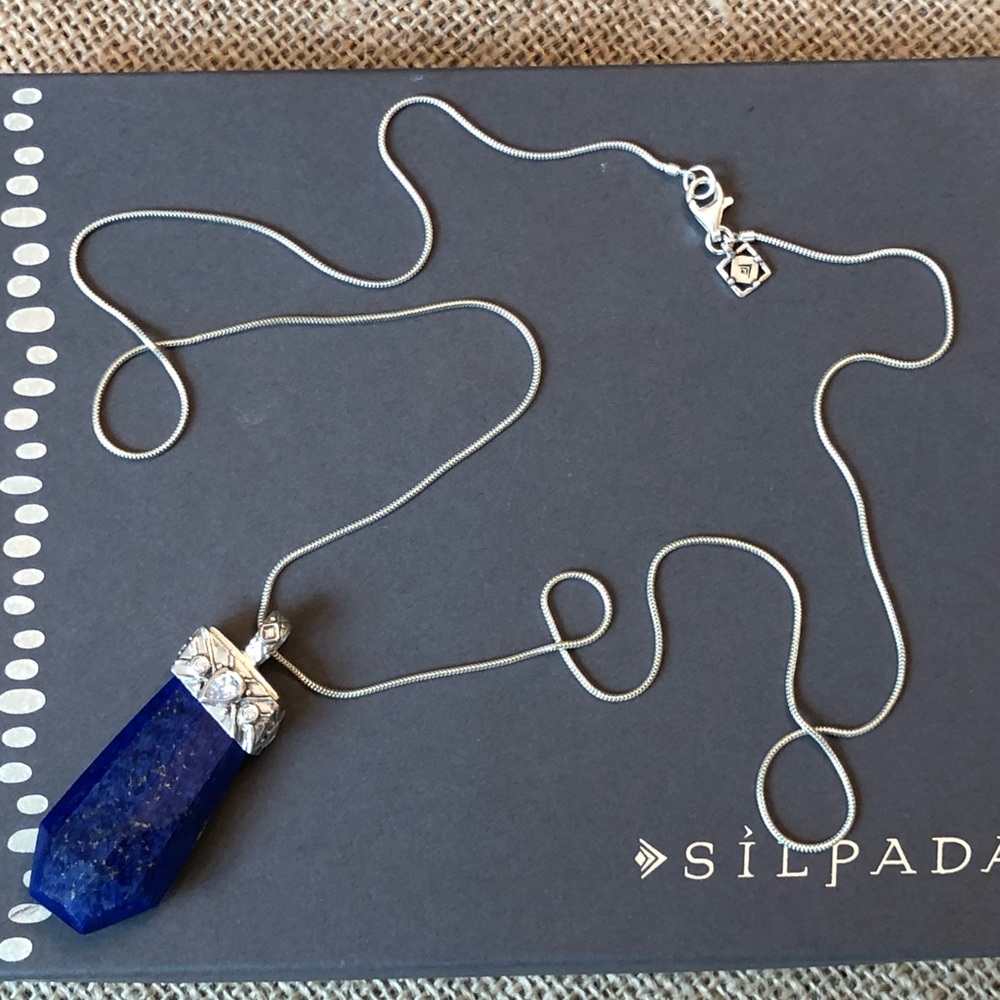 Elegant Silpada Sterling Silver .925 Genuine Blue Lapis Pendant Long Necklace